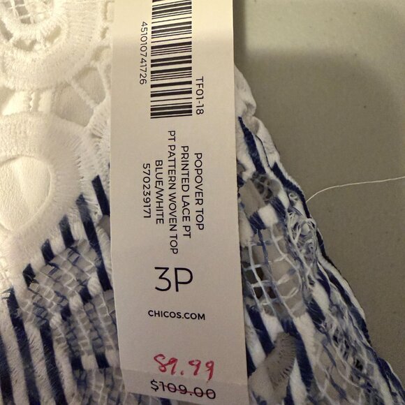 Chico’s Blue White Lace Floral Top 3P NWT - Picture 8 of 8
